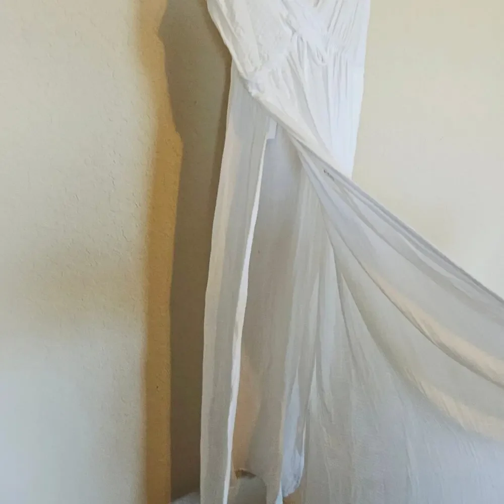DKNY White V Neck Front Tie Maxi Dress Cover Up Women's Medium‎ Beach Pool